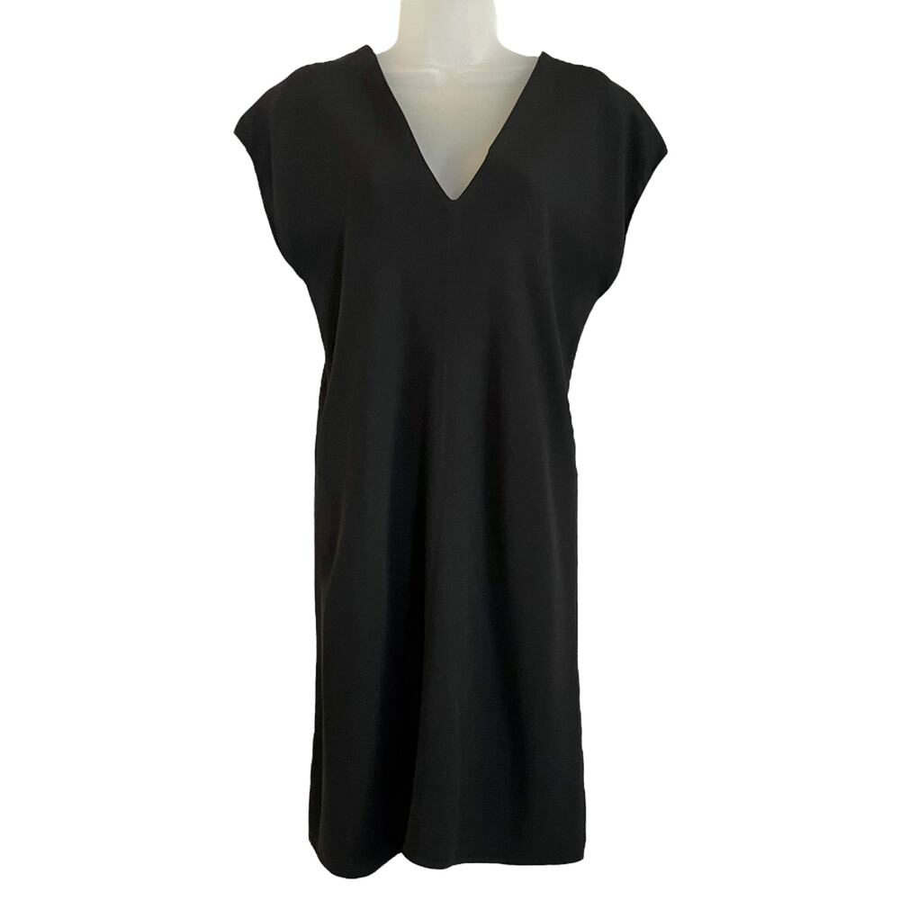 The Row Perry Black Stretch-Crêpe V-Neck Dolman-Sleeve Shift Dress Size XS